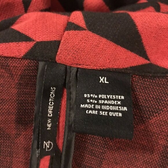 **"New Directions" Open Front Jacket, Size XL, Red and Black. Shawl Collar. B4 - Picture 4 of 4